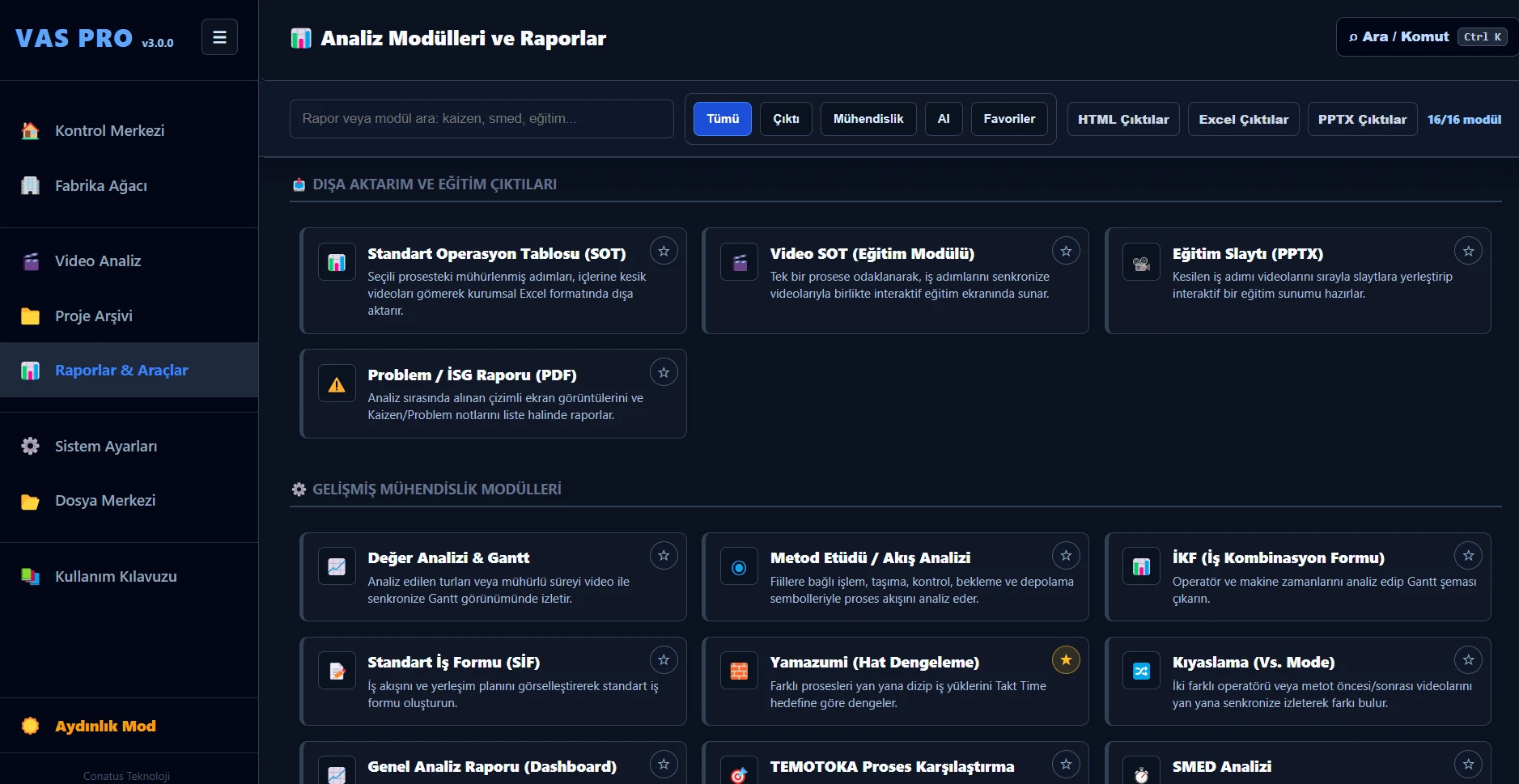 Rapor Merkezi modülü